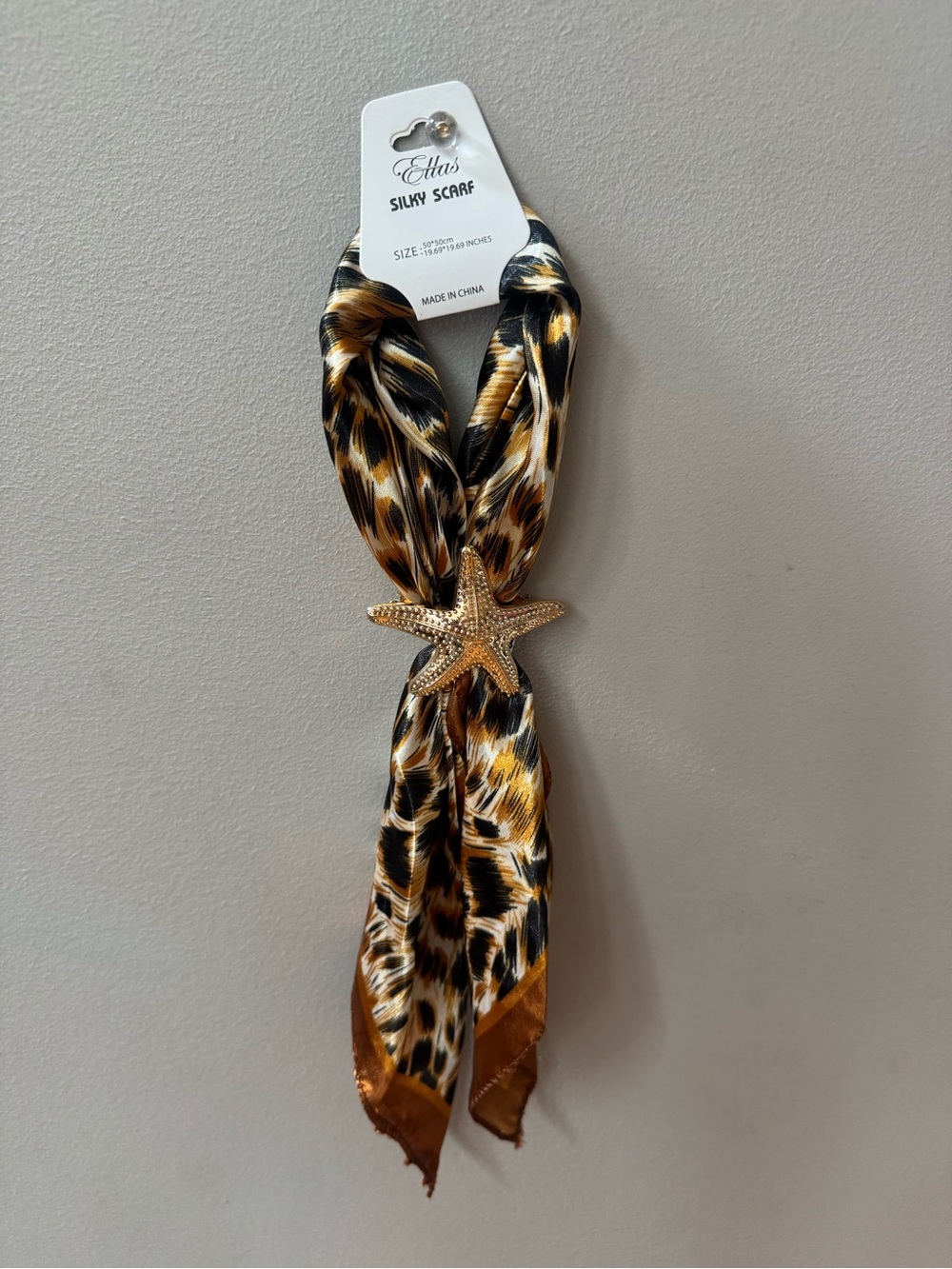 Faux Satin Animal-Print Scarf in Brown, Black & White and Starfish Clip